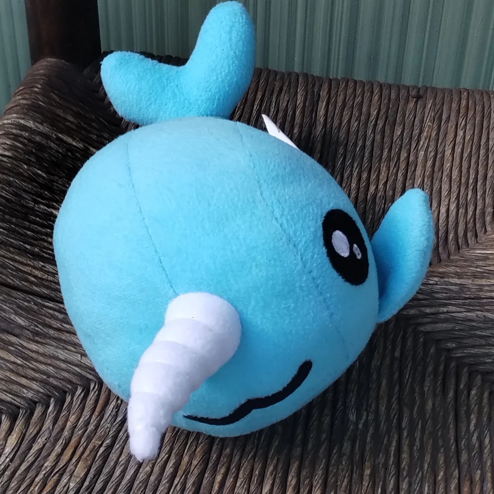 ✓Peek A Boo Toys BUBBLES the Narwhal light Blue white Horn Plush stuffed animal - Picture 6 of 10